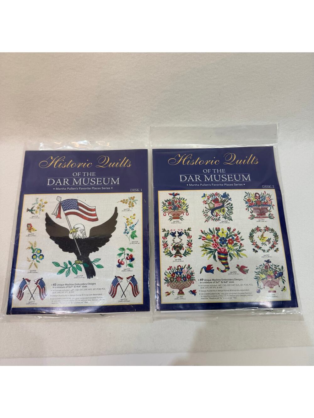 Historic Quilts Dar Museum Martha Pullen Machine Embroidery Designs 2 Disks NIP